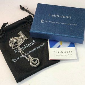 FaithHeart Necklace Adjustable up to 20" Silver Tone NIB